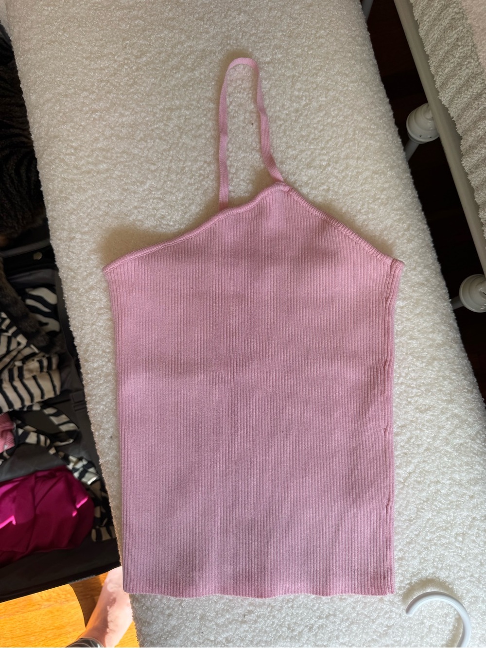 Pink Ribbed One-Shoulder Crop Top